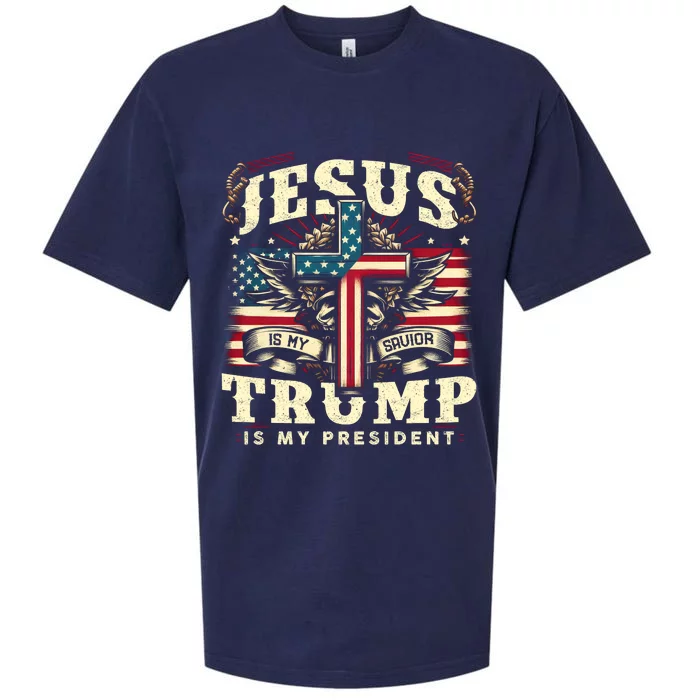 Jesus Is My Savior Donald Trump Is My President Usa Christian Flag Sueded Cloud Jersey T-Shirt