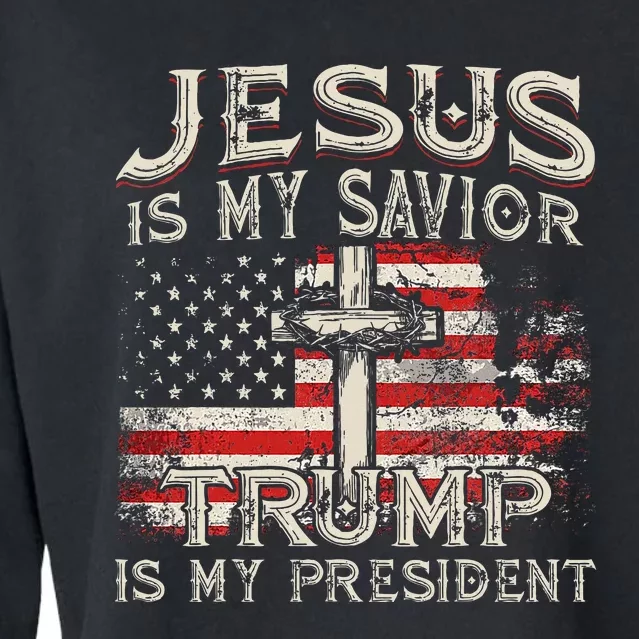 Jesus Is My Savior Trump Is My President American Flag Cropped Pullover Crew