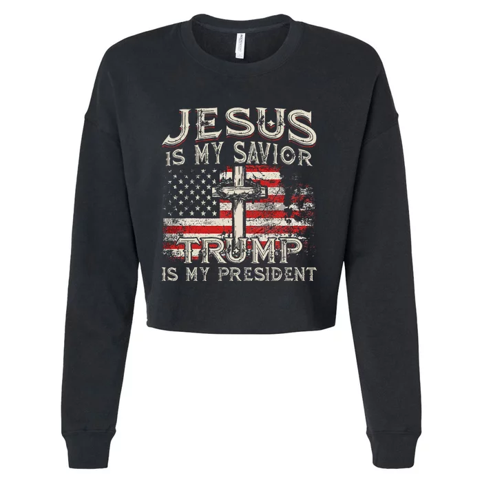 Jesus Is My Savior Trump Is My President American Flag Cropped Pullover Crew