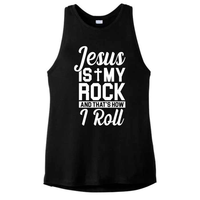 Jesus Is My Rock And That's How I Roll Ladies Tri-Blend Wicking Tank