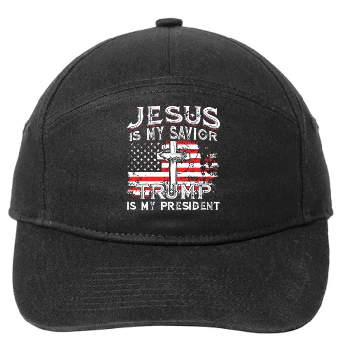 Jesus Is My Savior Trump Is My President American Flag 7-Panel Snapback Hat