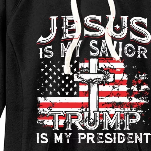 Jesus Is My Savior Trump Is My President American Flag Women's Fleece Hoodie