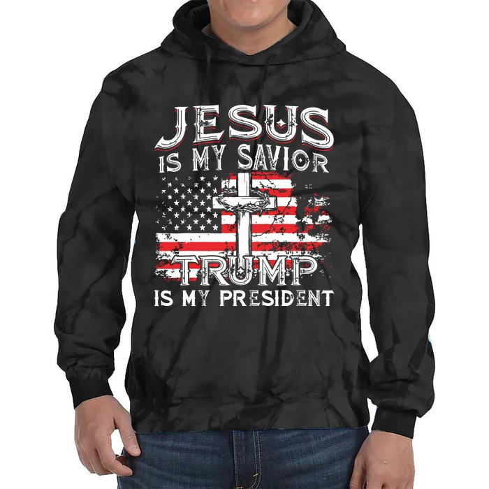 Jesus Is My Savior Trump Is My President American Flag Tie Dye Hoodie