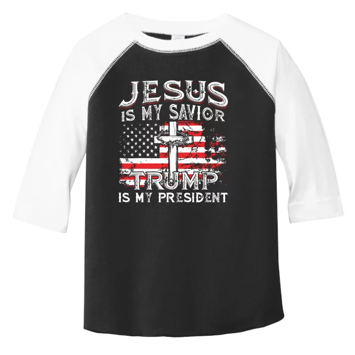 Jesus Is My Savior Trump Is My President American Flag Toddler Fine Jersey T-Shirt