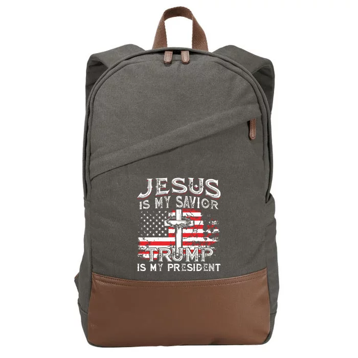 Jesus Is My Savior Trump Is My President American Flag Cotton Canvas Backpack