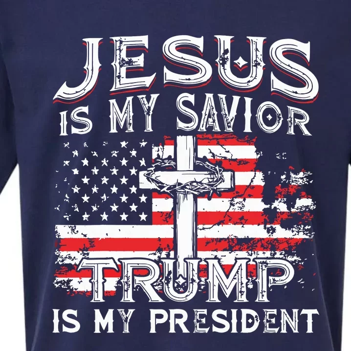 Jesus Is My Savior Trump Is My President American Flag Sueded Cloud Jersey T-Shirt