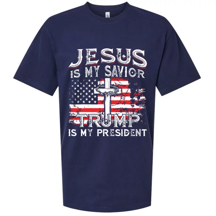 Jesus Is My Savior Trump Is My President American Flag Sueded Cloud Jersey T-Shirt