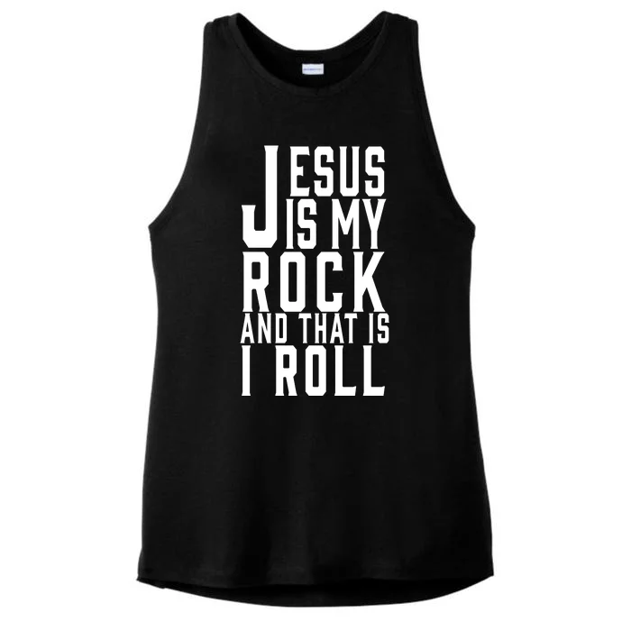 Jesus Is My Rock And Thats How I Roll Ladies Tri-Blend Wicking Tank