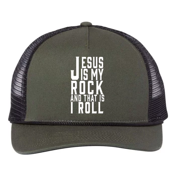 Jesus Is My Rock And Thats How I Roll Retro Rope Trucker Hat Cap