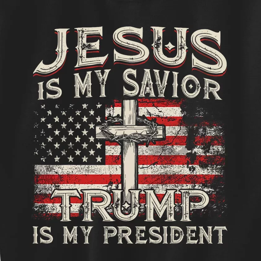 Jesus Is My Savior Trump Is My President American Flag Kids Sweatshirt