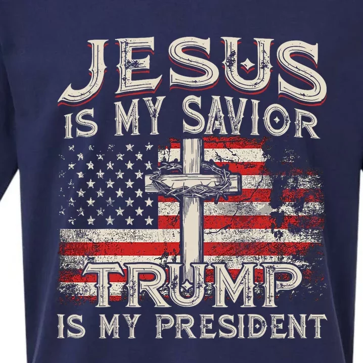 Jesus Is My Savior Trump Is My President American Flag Sueded Cloud Jersey T-Shirt