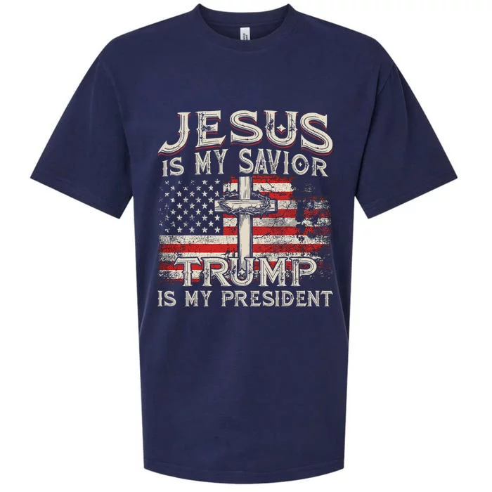 Jesus Is My Savior Trump Is My President American Flag Sueded Cloud Jersey T-Shirt