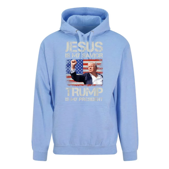 Jesus Is My Savior Trump Is My President American Flag Unisex Surf Hoodie