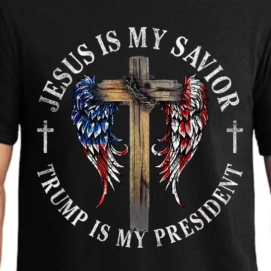 Jesus Is My Savior Trump Is My President 2024 Usa Flag Cross Pajama Set