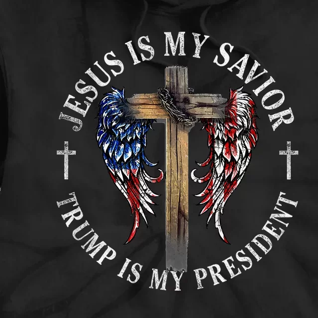 Jesus Is My Savior Trump Is My President 2024 Usa Flag Cross Tie Dye Hoodie