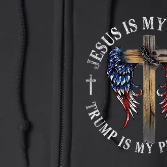 Jesus Is My Savior Trump Is My President 2024 Usa Flag Cross Full Zip Hoodie