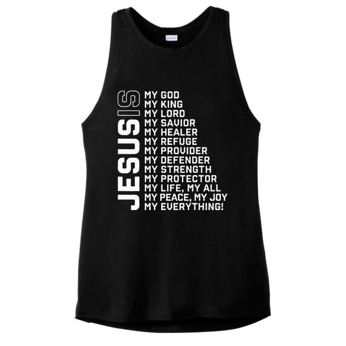 Jesus Is My God My King My Lord My Savior Christian Ladies Tri-Blend Wicking Tank