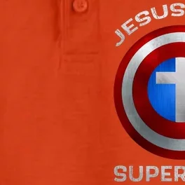 Jesus Is My Superhero Faith Shield Dry Zone Grid Performance Polo