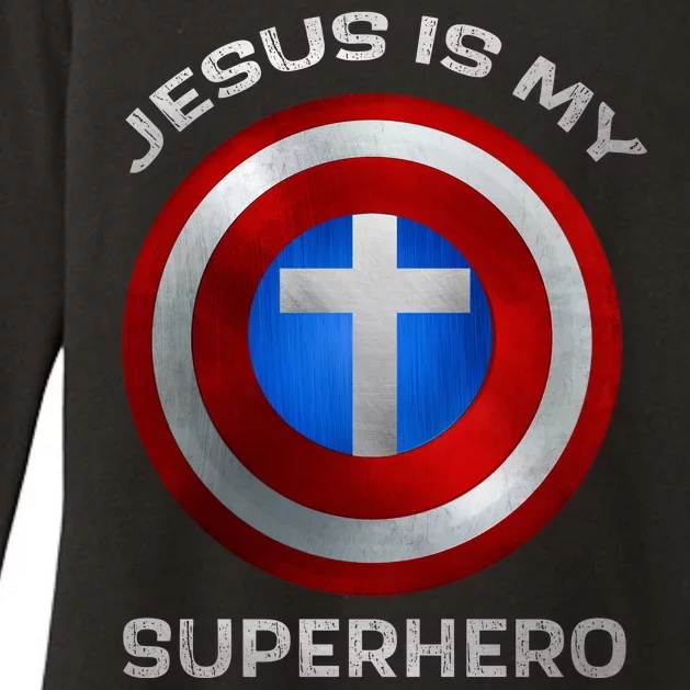 Jesus Is My Superhero Faith Shield Womens CVC Long Sleeve Shirt