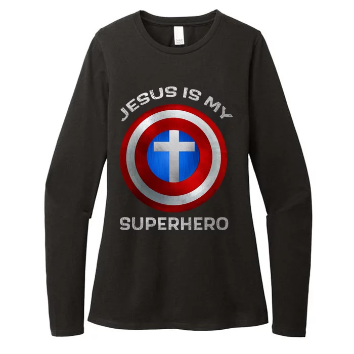 Jesus Is My Superhero Faith Shield Womens CVC Long Sleeve Shirt