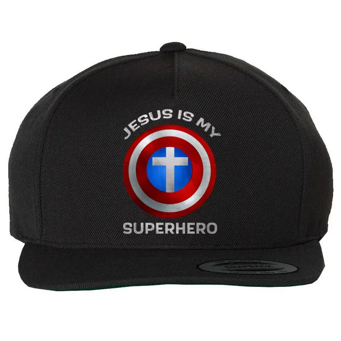 Jesus Is My Superhero Faith Shield Wool Snapback Cap