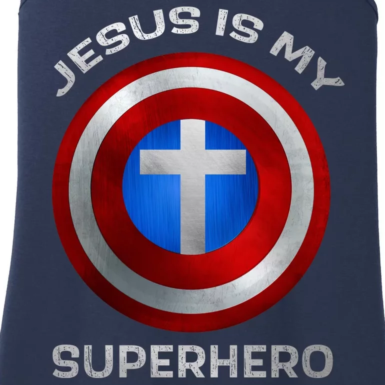 Jesus Is My Superhero Faith Shield Ladies Essential Tank