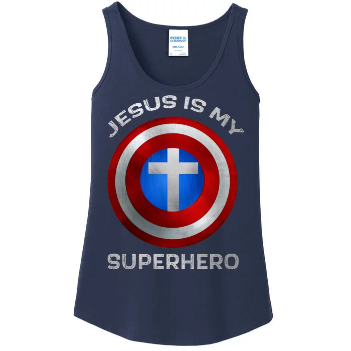 Jesus Is My Superhero Faith Shield Ladies Essential Tank