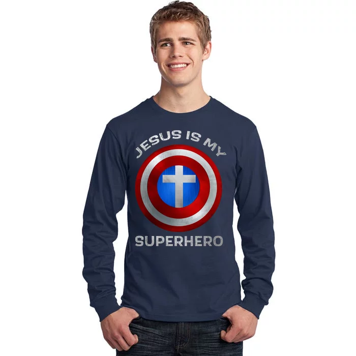 Jesus Is My Superhero Faith Shield Tall Long Sleeve T-Shirt