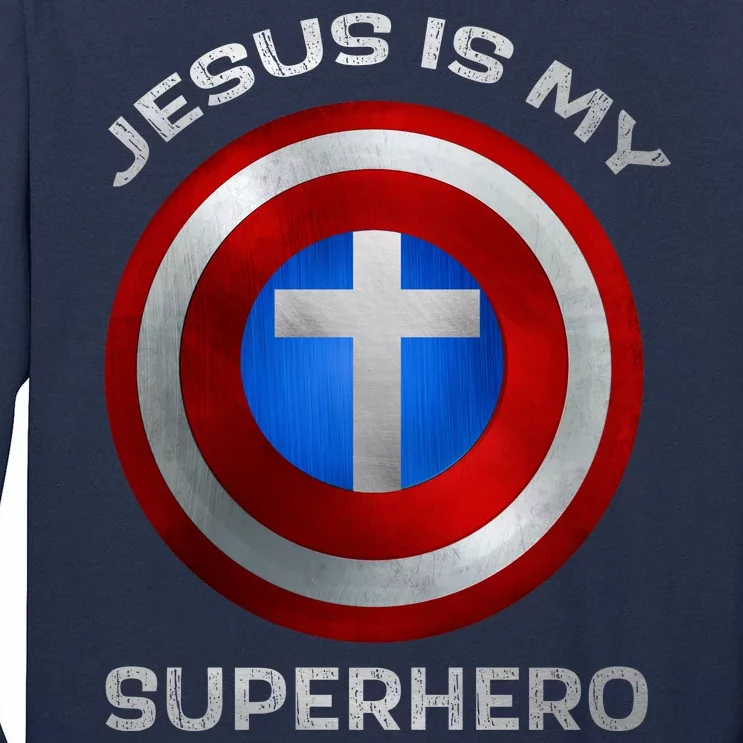 Jesus Is My Superhero Faith Shield Tall Long Sleeve T-Shirt