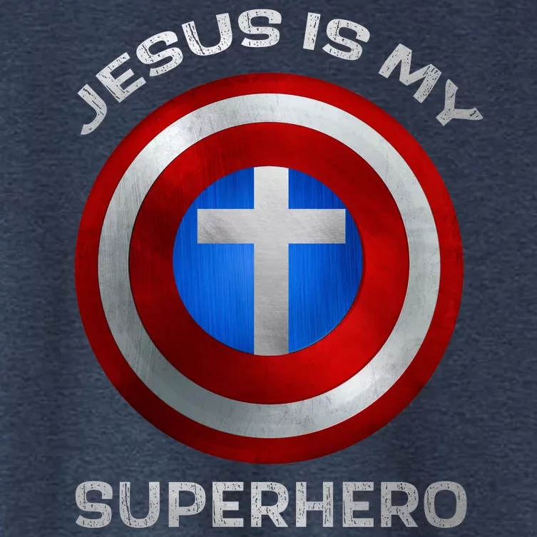 Jesus Is My Superhero Faith Shield Women's Crop Top Tee