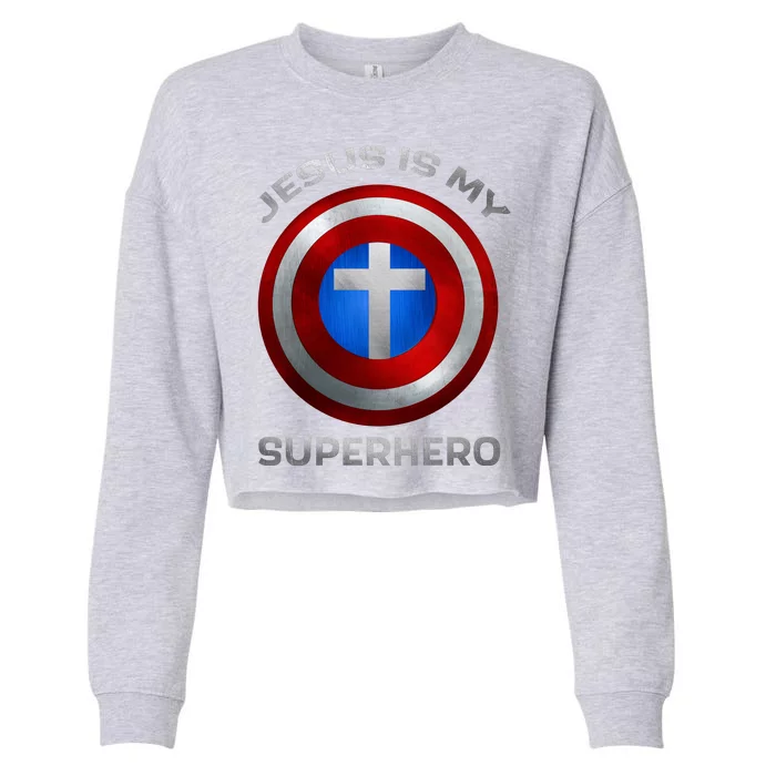 Jesus Is My Superhero Faith Shield Cropped Pullover Crew