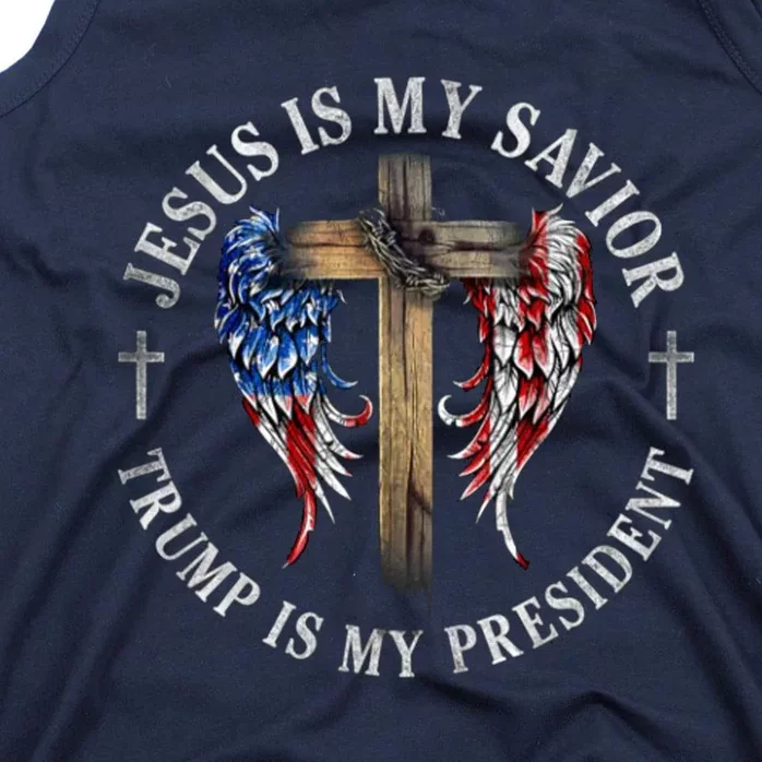 Jesus Is My Savior Trump Is My President 2024 Usa Flag Cross Tank Top