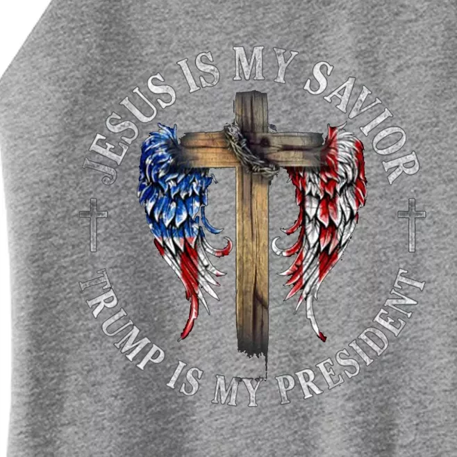 Jesus Is My Savior Trump Is My President 2024 Usa Flag Cross Women’s Perfect Tri Rocker Tank