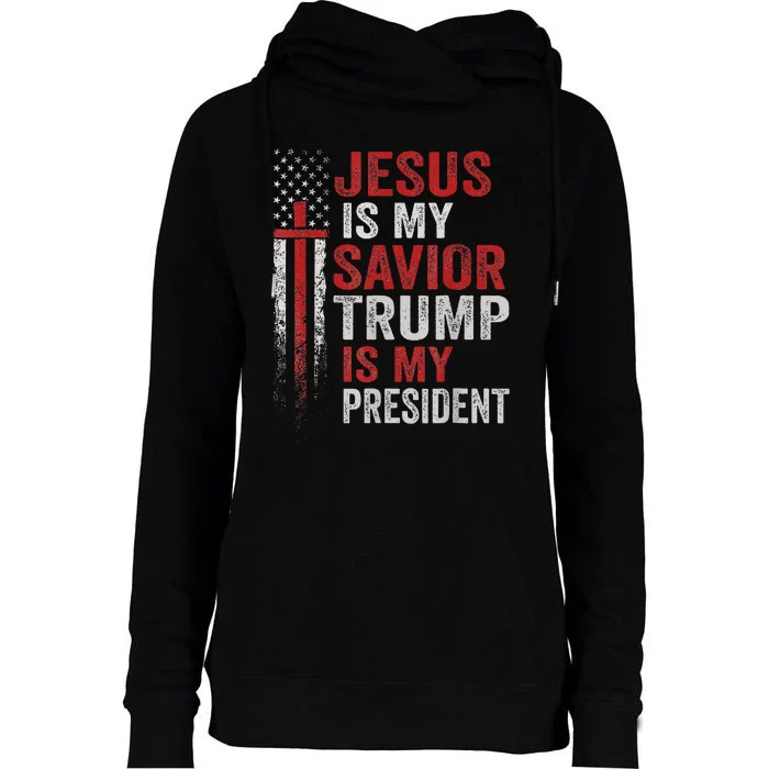 Jesus Is My Savior Trump Is My President American Flag Womens Funnel Neck Pullover Hood