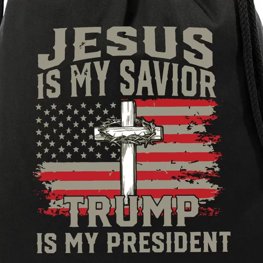 Jesus Is My Savior Trump Is My President Drawstring Bag