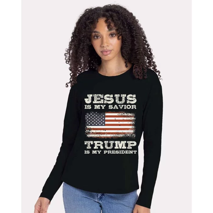 Jesus Is My Savior Trump Is My President Womens Cotton Relaxed Long Sleeve T-Shirt