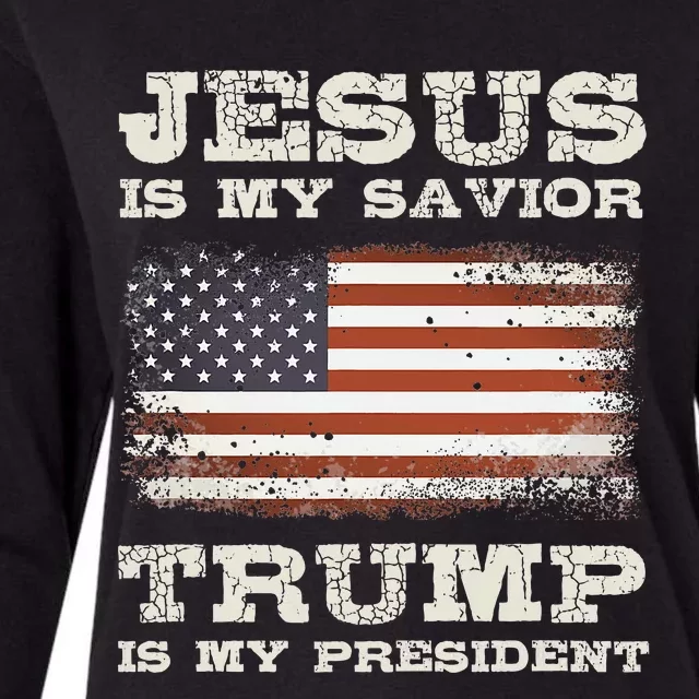 Jesus Is My Savior Trump Is My President Womens Cotton Relaxed Long Sleeve T-Shirt