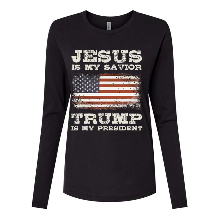 Jesus Is My Savior Trump Is My President Womens Cotton Relaxed Long Sleeve T-Shirt