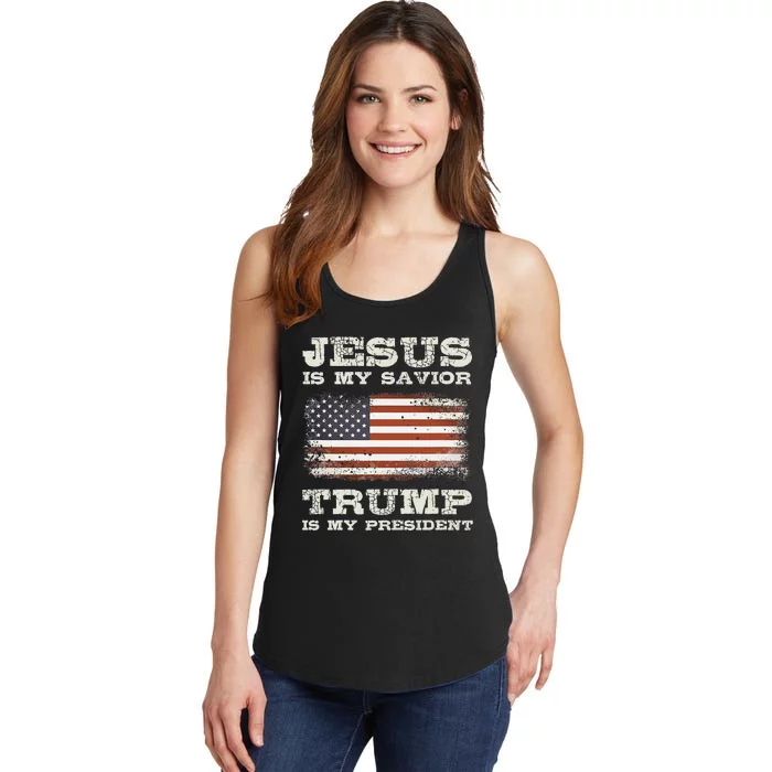 Jesus Is My Savior Trump Is My President Ladies Essential Tank