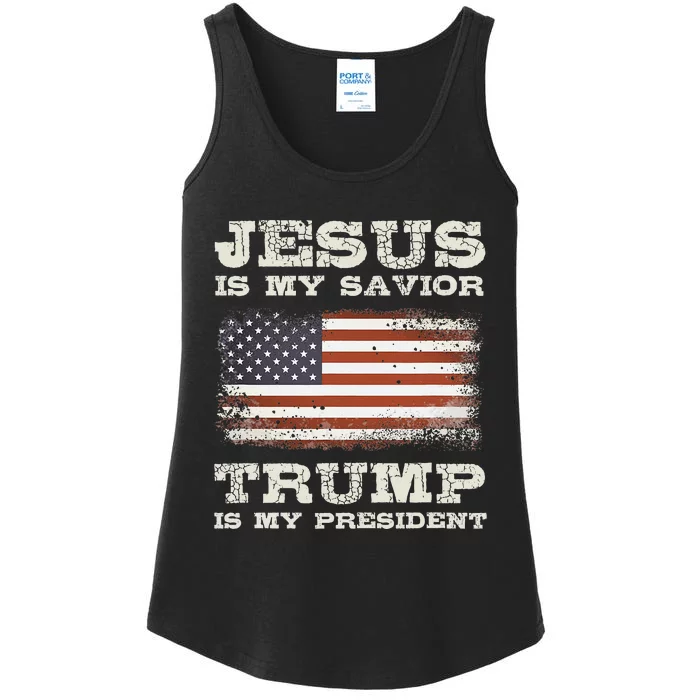 Jesus Is My Savior Trump Is My President Ladies Essential Tank