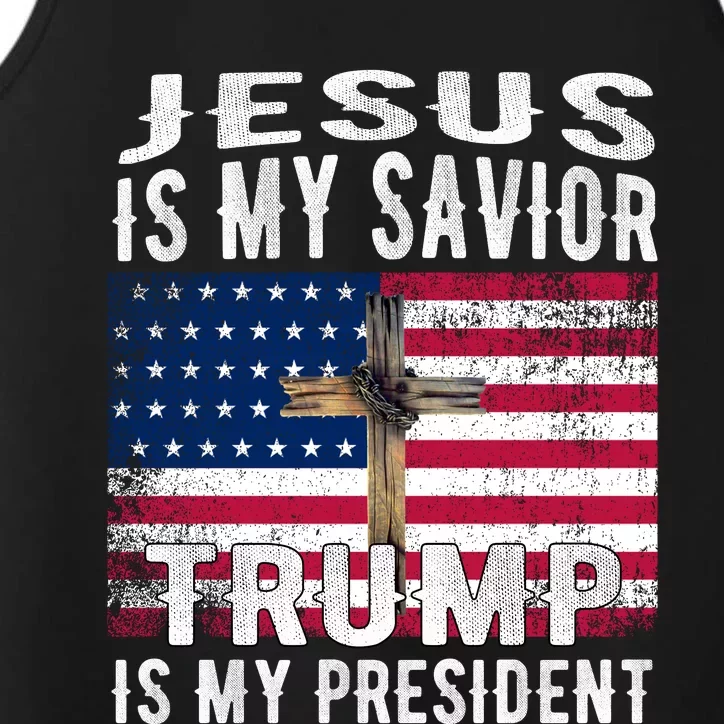 Jesus Is My Savior Trump Is My President American Flag Performance Tank