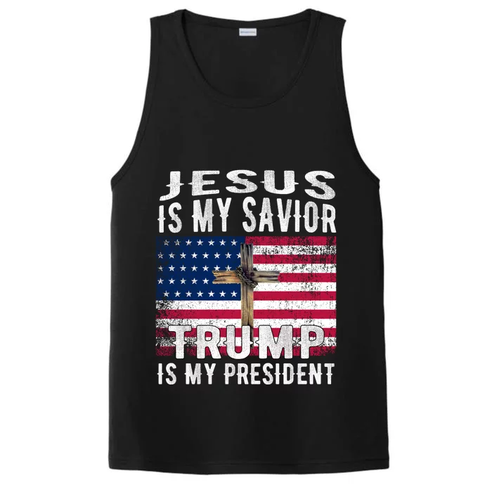 Jesus Is My Savior Trump Is My President American Flag Performance Tank