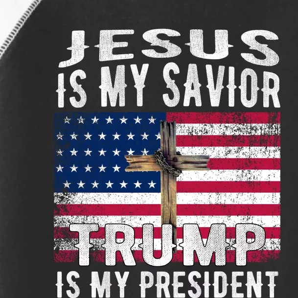 Jesus Is My Savior Trump Is My President American Flag Toddler Fine Jersey T-Shirt