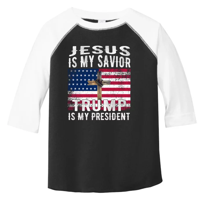 Jesus Is My Savior Trump Is My President American Flag Toddler Fine Jersey T-Shirt