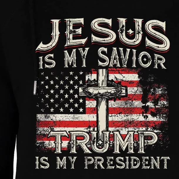 Jesus Is My Savior Trump Is My President American Flag Womens Funnel Neck Pullover Hood