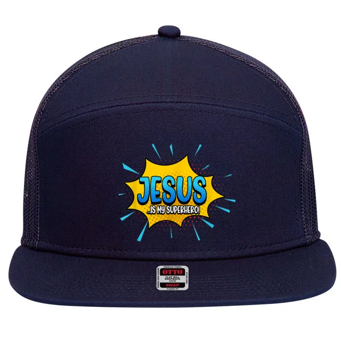 Jesus Is My Superhero God Christian Church 7 Panel Mesh Trucker Snapback Hat