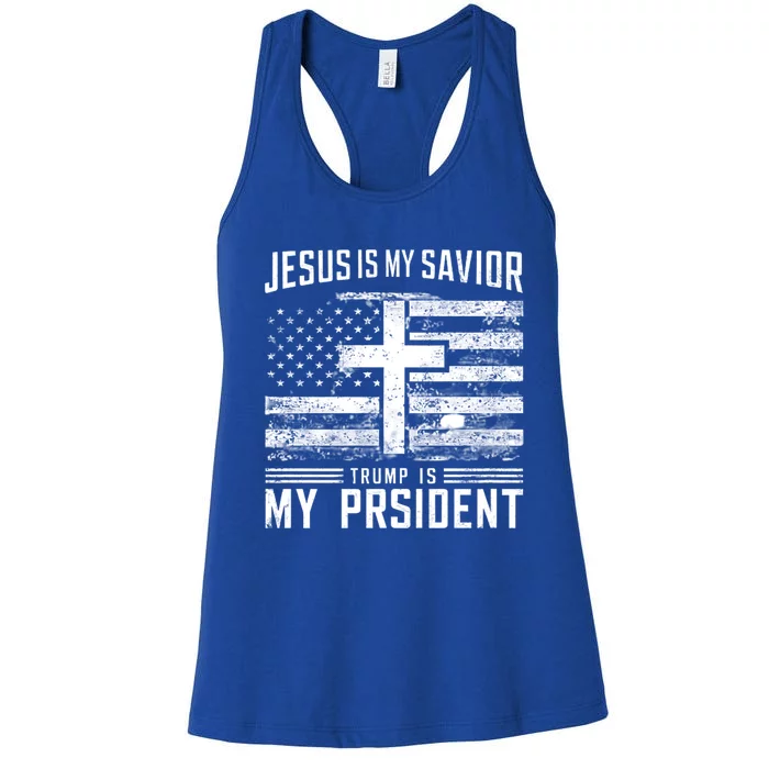 Jesus Is My Savior Trump Is My President 2024 Women's Racerback Tank