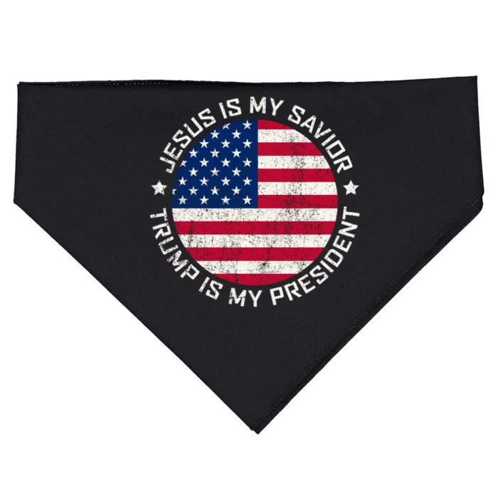 Jesus Is My Savior Trump Is My President Vintage White Gift USA-Made Doggie Bandana