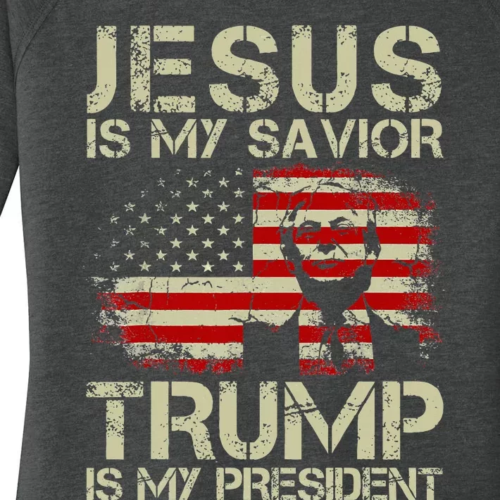 Jesus Is My Savior Trump Is My President Trump 2024 USA Flag Women's Perfect Tri Tunic Long Sleeve Shirt