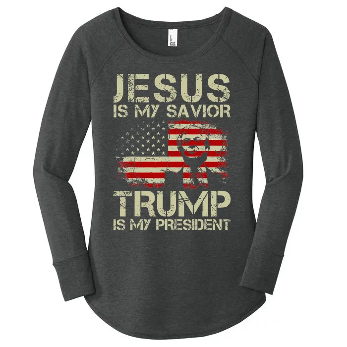 Jesus Is My Savior Trump Is My President Trump 2024 USA Flag Women's Perfect Tri Tunic Long Sleeve Shirt